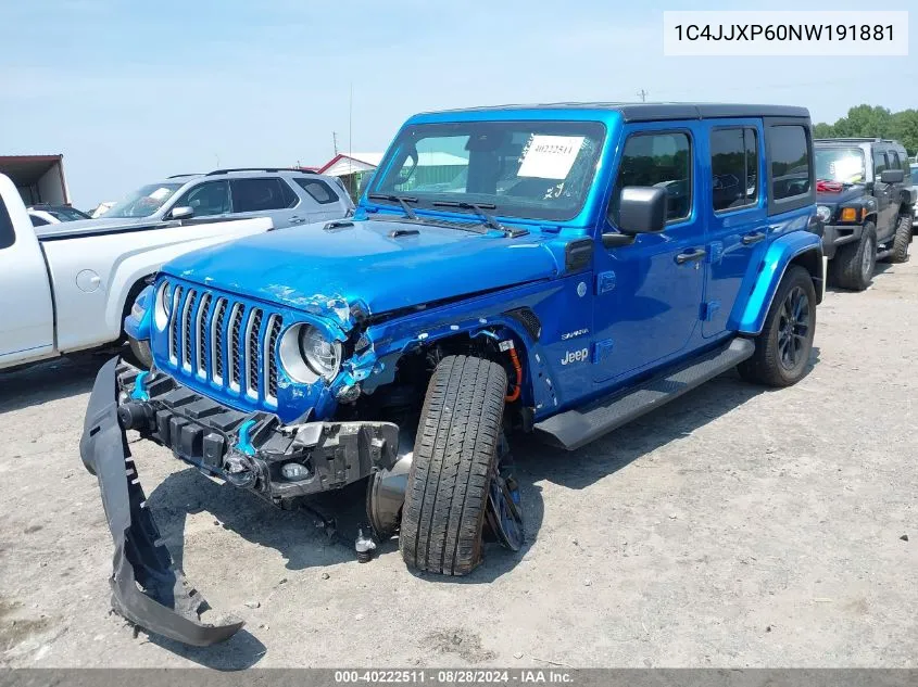 2022 Jeep Wrangler 4Xe Unlimited Sahara 4X4 VIN: 1C4JJXP60NW191881 Lot: 40222511