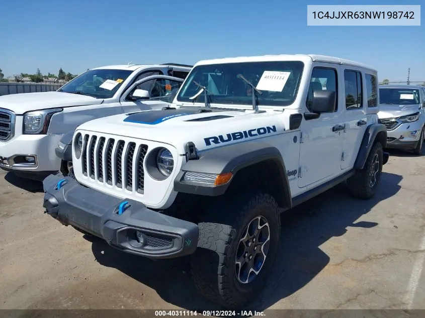 2022 Jeep Wrangler 4Xe Unlimited Rubicon 4X4 VIN: 1C4JJXR63NW198742 Lot: 40311114