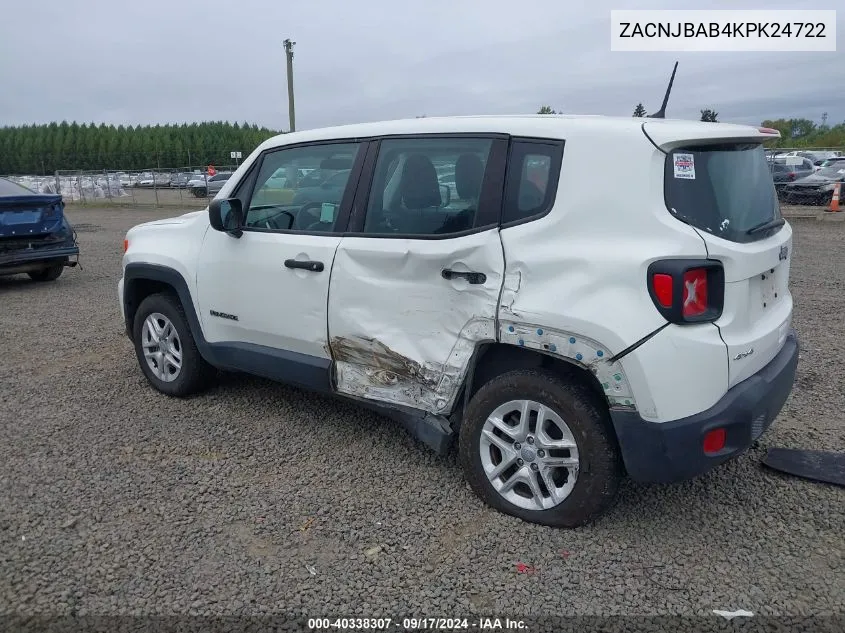 2019 Jeep Renegade Sport 4X4 VIN: ZACNJBAB4KPK24722 Lot: 40338307