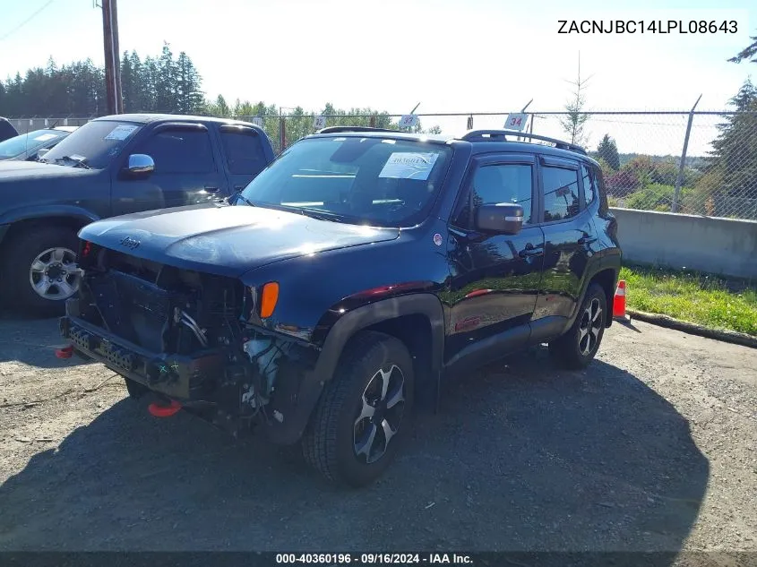 2020 Jeep Renegade Trailhawk 4X4 VIN: ZACNJBC14LPL08643 Lot: 40360196