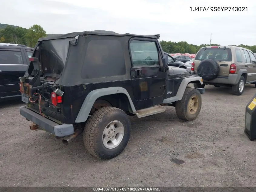 2000 Jeep Wrangler Sport VIN: 1J4FA49S6YP743021 Lot: 40377513