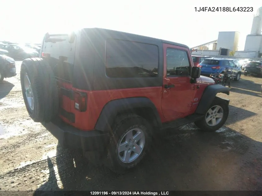 2008 Jeep Wrangler X VIN: 1J4FA24188L643223 Lot: 12091196