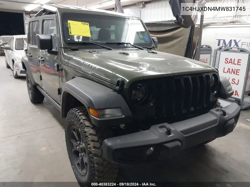 2021 Jeep Wrangler Unlimited Sport VIN: 1C4HJXDN4MW831745 Lot: 40383224