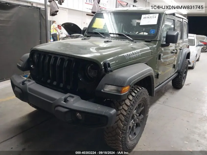 2021 Jeep Wrangler Unlimited Sport VIN: 1C4HJXDN4MW831745 Lot: 40383224