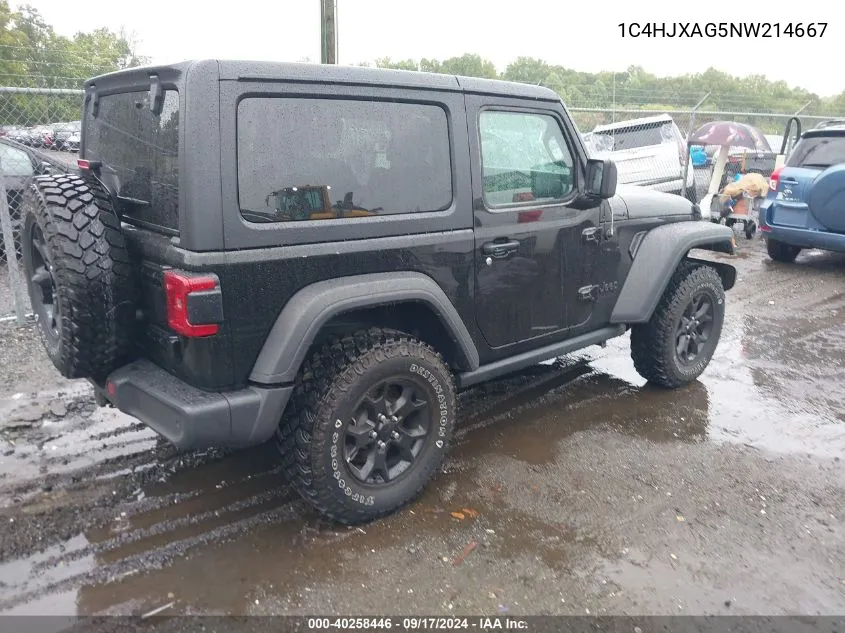 2022 Jeep Wrangler Willys 4X4 VIN: 1C4HJXAG5NW214667 Lot: 40258446