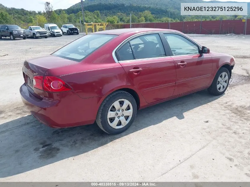 2007 Kia Optima Lx VIN: KNAGE123275125296 Lot: 40338515