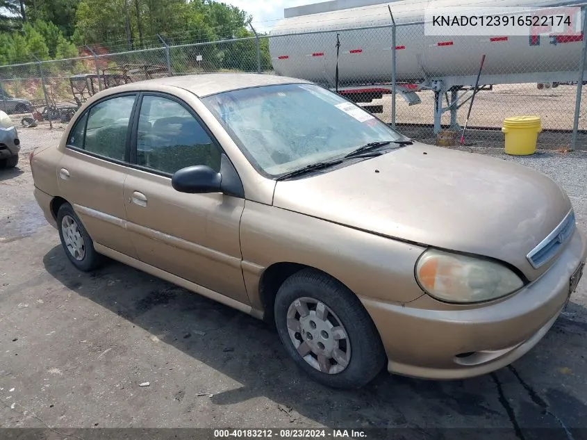 2001 Kia Rio VIN: KNADC123916522174 Lot: 40183212