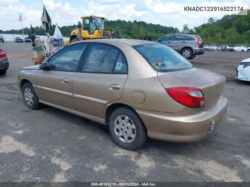 2001 Kia Rio VIN: KNADC123916522174 Lot: 40183212