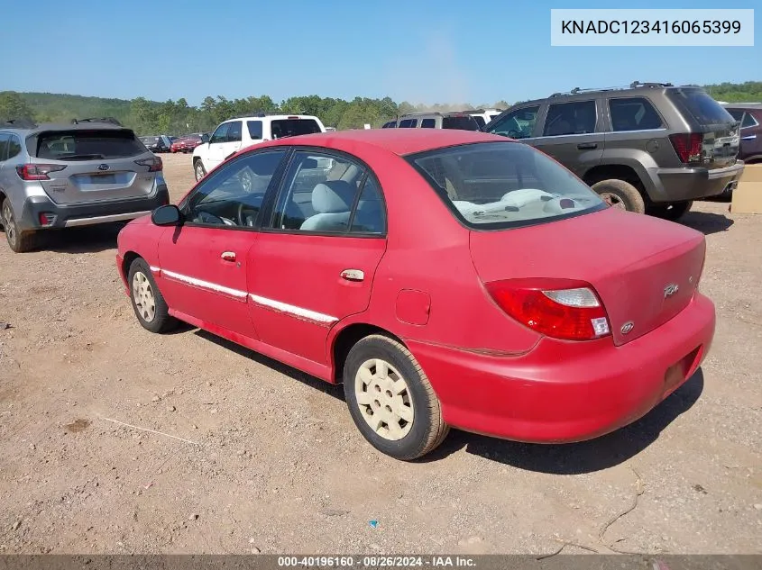 2001 Kia Rio VIN: KNADC123416065399 Lot: 40196160