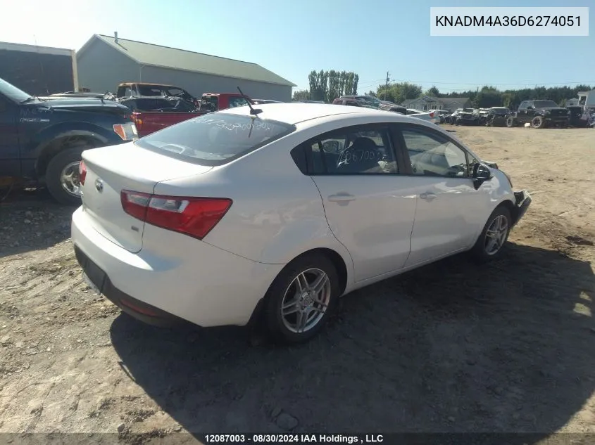 2013 Kia Rio VIN: KNADM4A36D6274051 Lot: 12087003