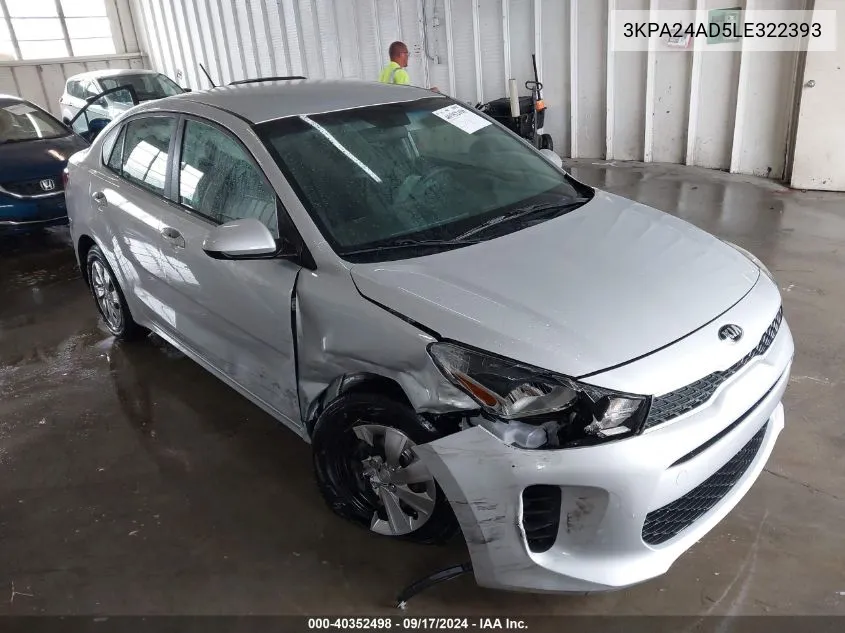 2020 Kia Rio S VIN: 3KPA24AD5LE322393 Lot: 40352498