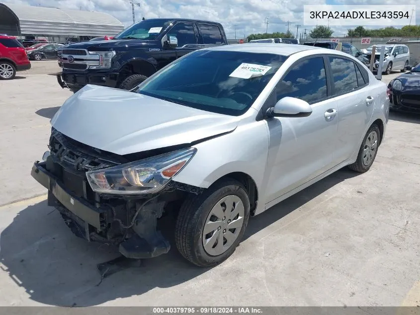 2020 Kia Rio Lx VIN: 3KPA24ADXLE343594 Lot: 40379795