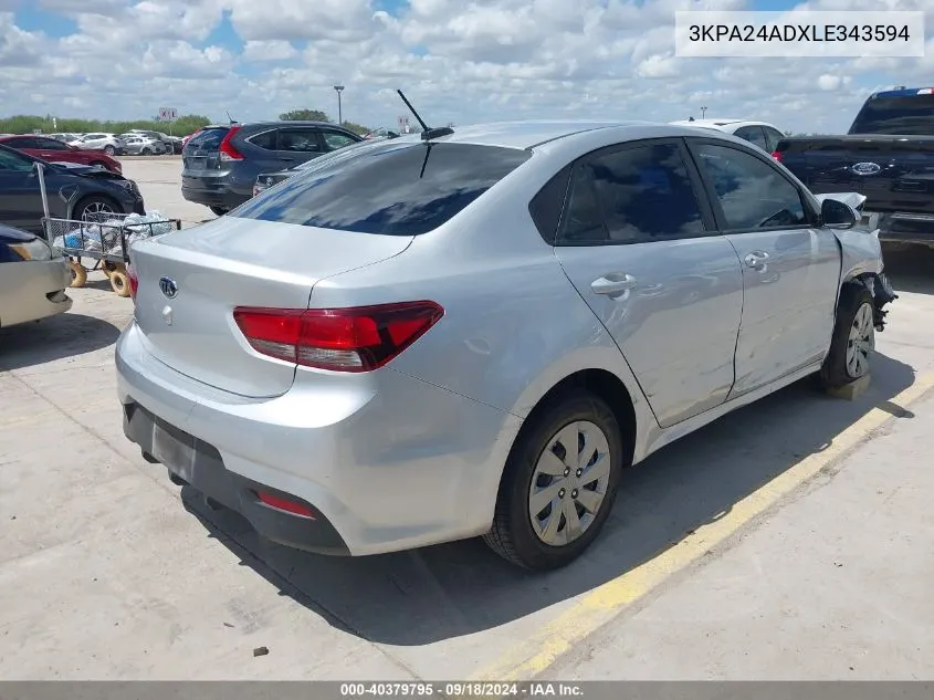 2020 Kia Rio Lx VIN: 3KPA24ADXLE343594 Lot: 40379795