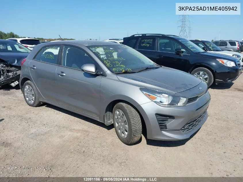 2021 Kia Rio 5-Door VIN: 3KPA25AD1ME405942 Lot: 12091186