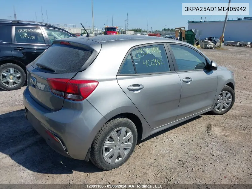 2021 Kia Rio 5-Door VIN: 3KPA25AD1ME405942 Lot: 12091186