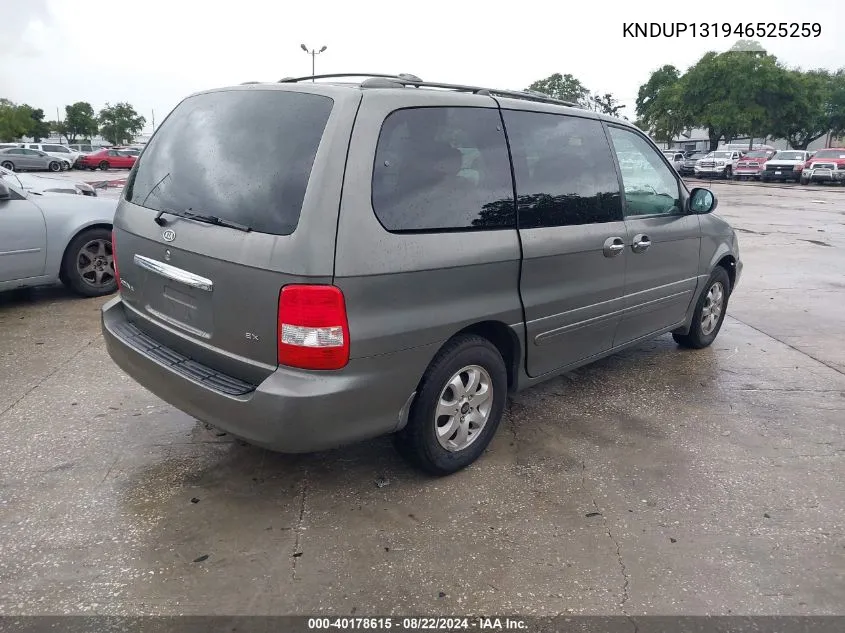 2004 Kia Sedona Ex/Lx VIN: KNDUP131946525259 Lot: 40178615