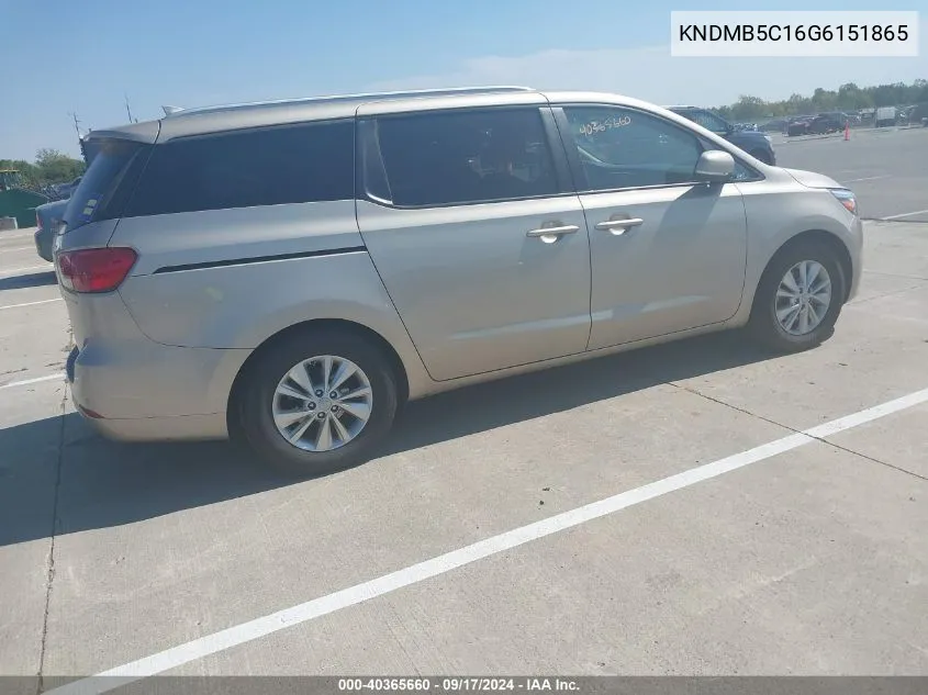 2016 Kia Sedona Lx VIN: KNDMB5C16G6151865 Lot: 40365660