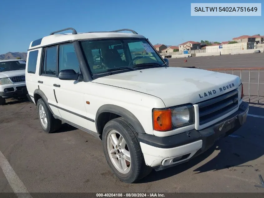 2002 Land Rover Discovery Series Ii Se VIN: SALTW15402A751649 Lot: 40204108