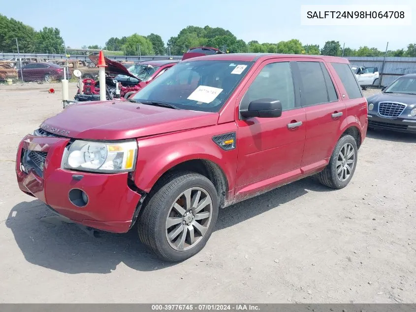 2008 Land Rover Lr2 Hse VIN: SALFT24N98H064708 Lot: 39776745