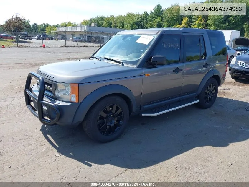 2006 Land Rover Lr3 V8 Se VIN: SALAE25436A374983 Lot: 40304270