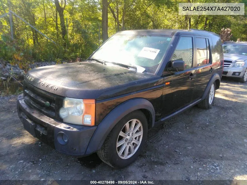 2007 Land Rover Lr3 Se VIN: SALAE254X7A427020 Lot: 40278498