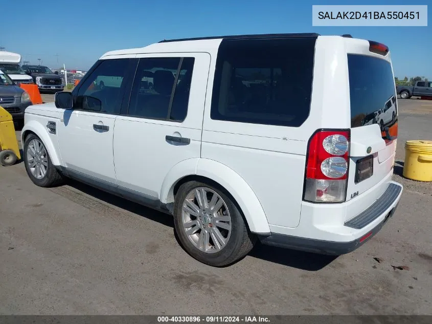 2011 Land Rover Lr4 VIN: SALAK2D41BA550451 Lot: 40330896