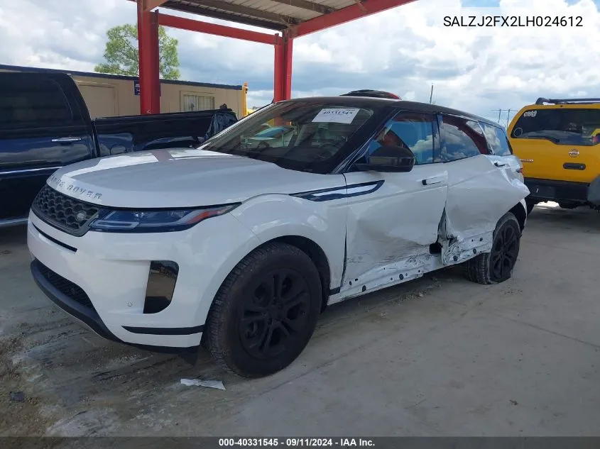 2020 Land Rover Range Rover Evoque S VIN: SALZJ2FX2LH024612 Lot: 40331545