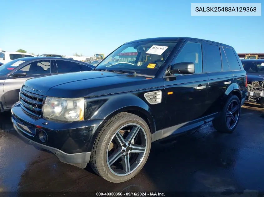 2008 Land Rover Range Rover Sport Hse VIN: SALSK25488A129368 Lot: 40350356