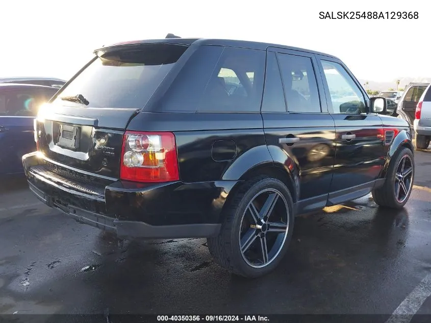 2008 Land Rover Range Rover Sport Hse VIN: SALSK25488A129368 Lot: 40350356