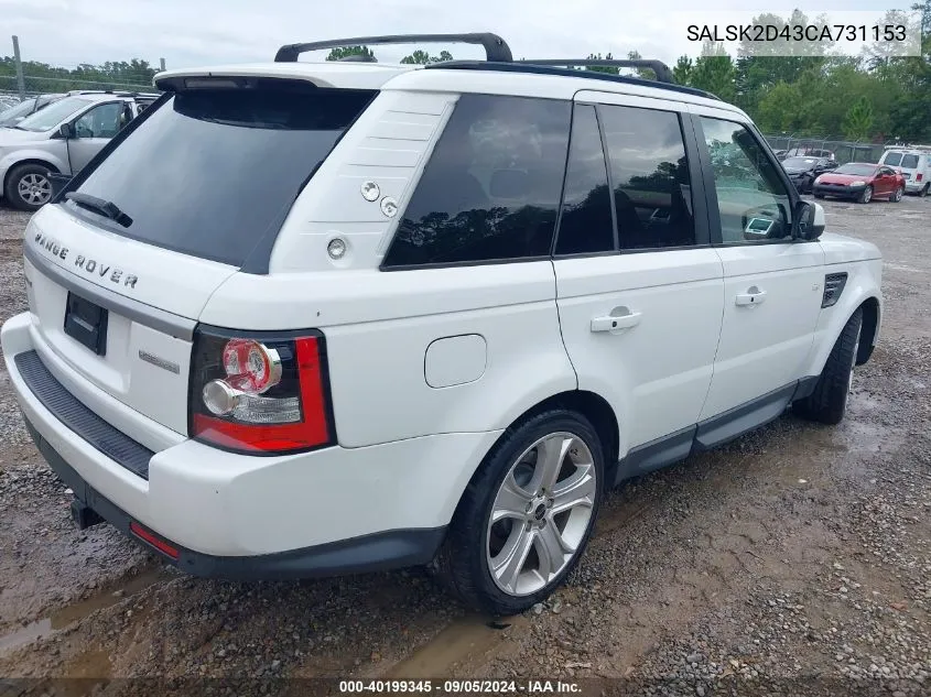 2012 Land Rover Range Rover Sport Hse VIN: SALSK2D43CA731153 Lot: 40199345