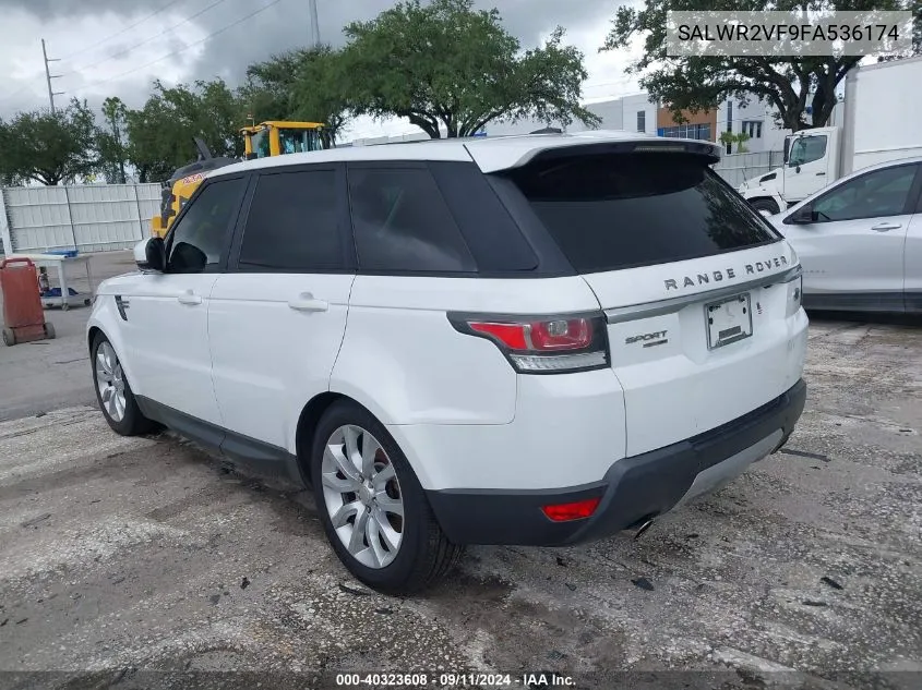 2015 Land Rover Range Rover Sport 3.0L V6 Supercharged Hse VIN: SALWR2VF9FA536174 Lot: 40323608