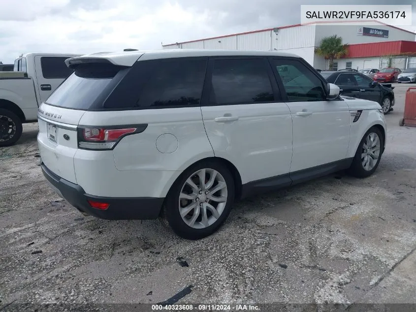 2015 Land Rover Range Rover Sport 3.0L V6 Supercharged Hse VIN: SALWR2VF9FA536174 Lot: 40323608