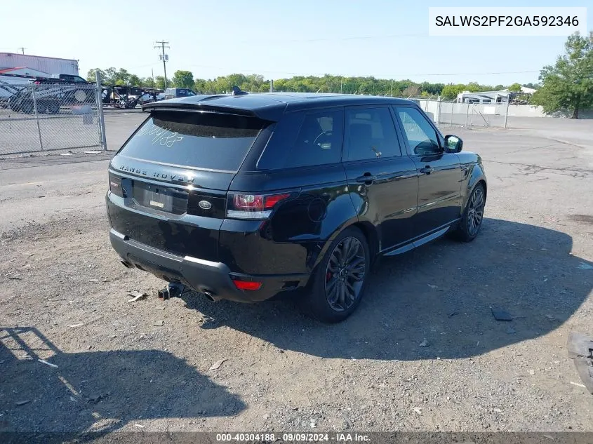 2016 Land Rover Range Rover Sport 3.0L V6 Supercharged Hse VIN: SALWS2PF2GA592346 Lot: 40304188