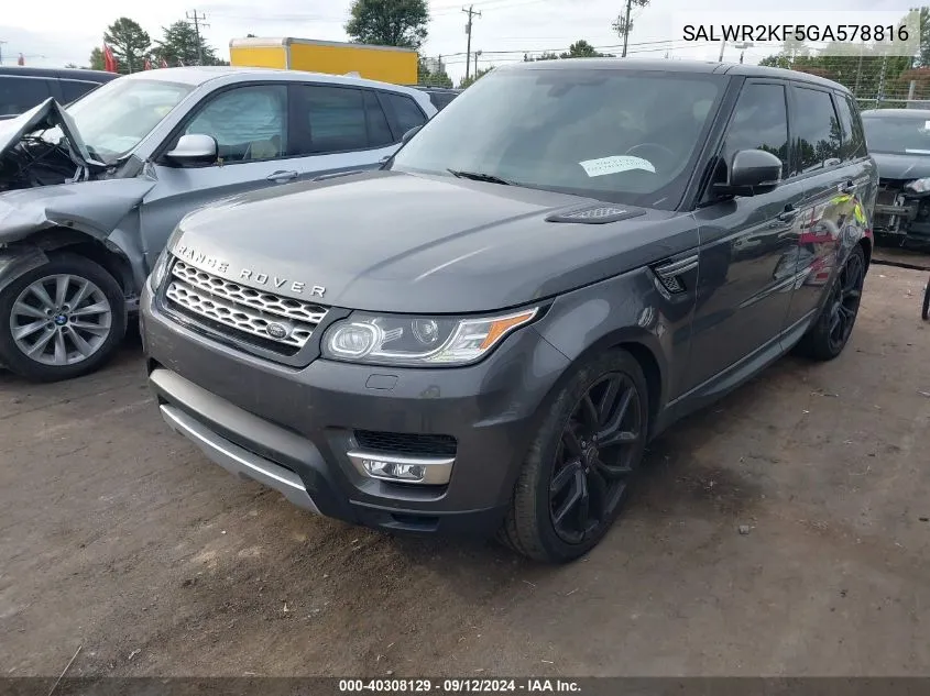 SALWR2KF5GA578816 2016 Land Rover Range Rover Sport 3.0L V6 Turbocharged Diesel Hse Td6