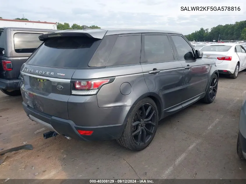 SALWR2KF5GA578816 2016 Land Rover Range Rover Sport 3.0L V6 Turbocharged Diesel Hse Td6