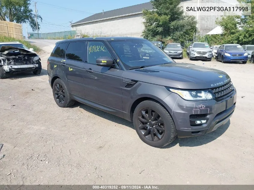 2016 Land Rover Range Rover Sport Se VIN: SALWG2PF3GA117998 Lot: 40319252