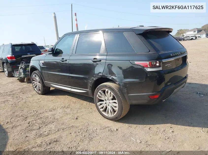 2016 Land Rover Range Rover Sport Hse VIN: SALWR2KF6GA117625 Lot: 40320817