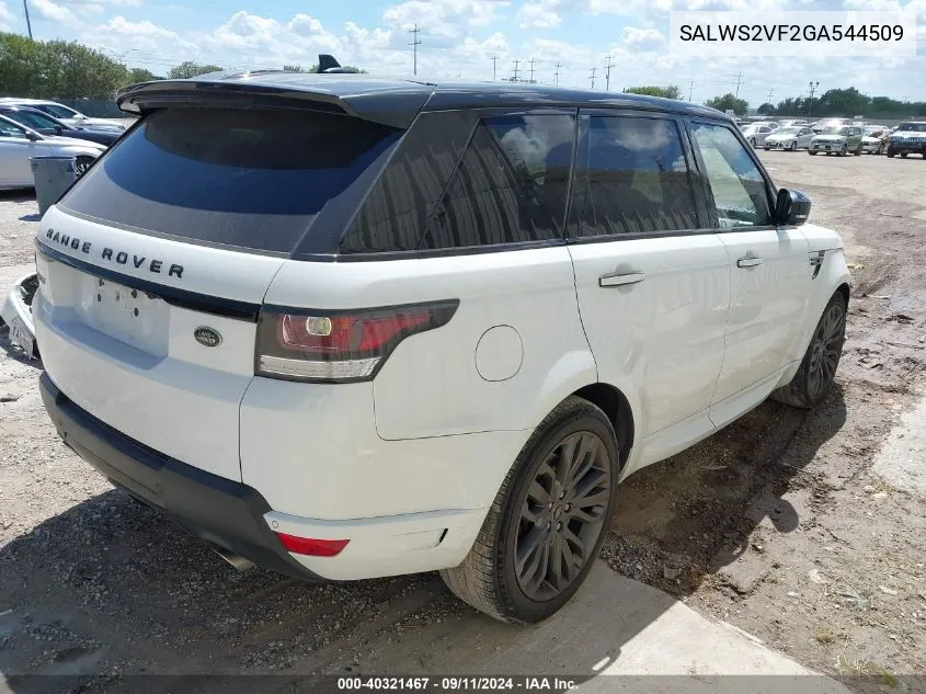 2016 Land Rover Range Rover Sport 3.0L V6 Supercharged Hse VIN: SALWS2VF2GA544509 Lot: 40321467