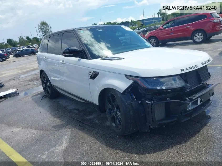 2019 Land Rover Range Rover Sport Hse VIN: SALWR2RV5KA415248 Lot: 40226691