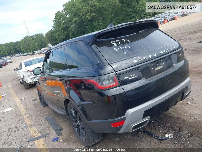 2019 Land Rover Range Rover Sport Se VIN: SALWG2RV9KA818574 Lot: 40273449