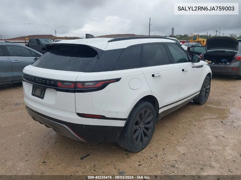 2018 Land Rover Range Rover Velar D180 Se R-Dynamic VIN: SALYL2RN6JA759003 Lot: 40235416