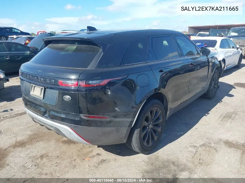 SALYL2EX7KA211665 2019 Land Rover Range Rover Velar P250 R-Dynamic Se