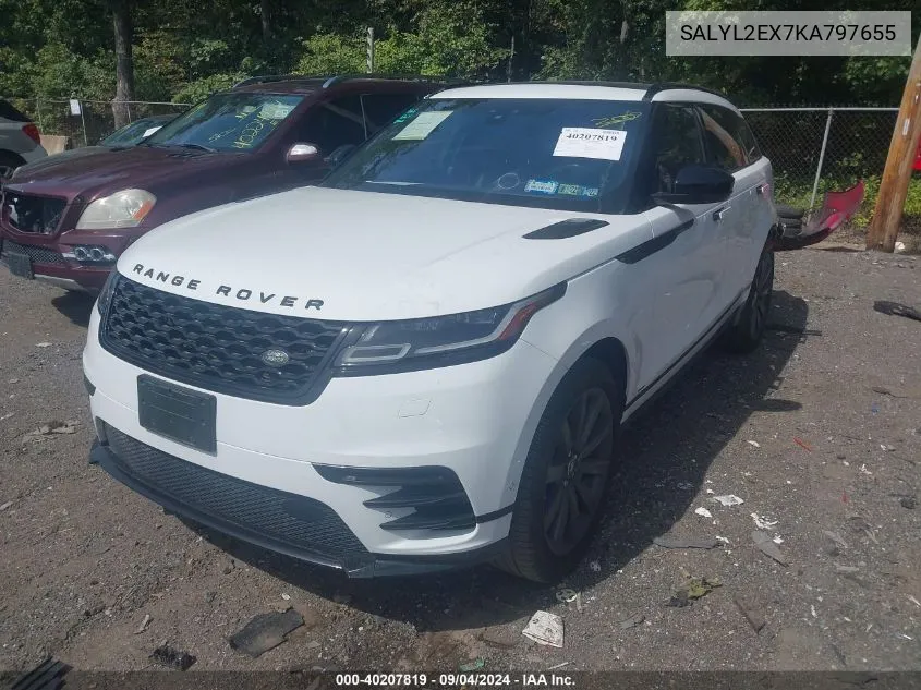 2019 Land Rover Range Rover Velar P250 R-Dynamic Se VIN: SALYL2EX7KA797655 Lot: 40207819