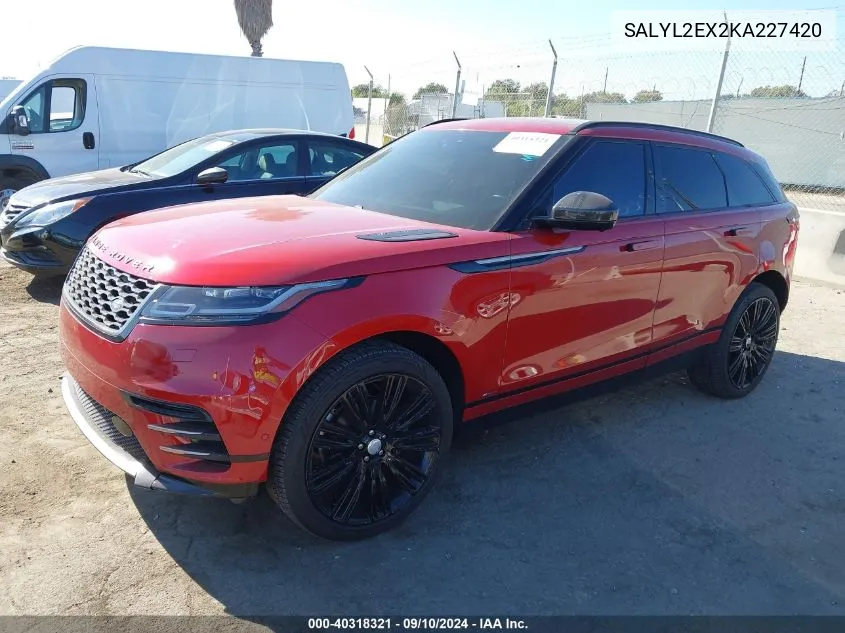 SALYL2EX2KA227420 2019 Land Rover Range Rover Velar P250 R-Dynamic Se