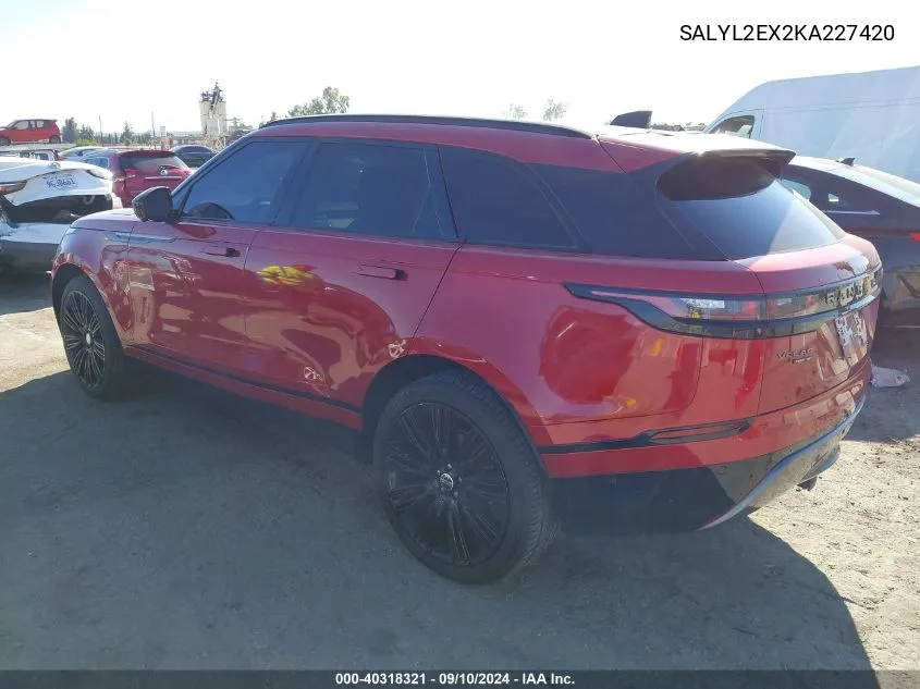 SALYL2EX2KA227420 2019 Land Rover Range Rover Velar P250 R-Dynamic Se