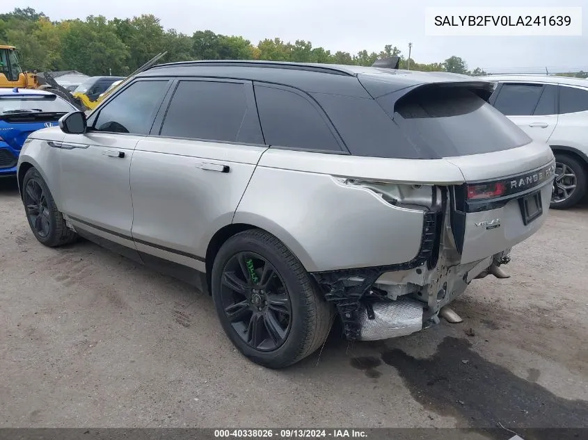 2020 Land Rover Range Rover Velar S VIN: SALYB2FV0LA241639 Lot: 40338026