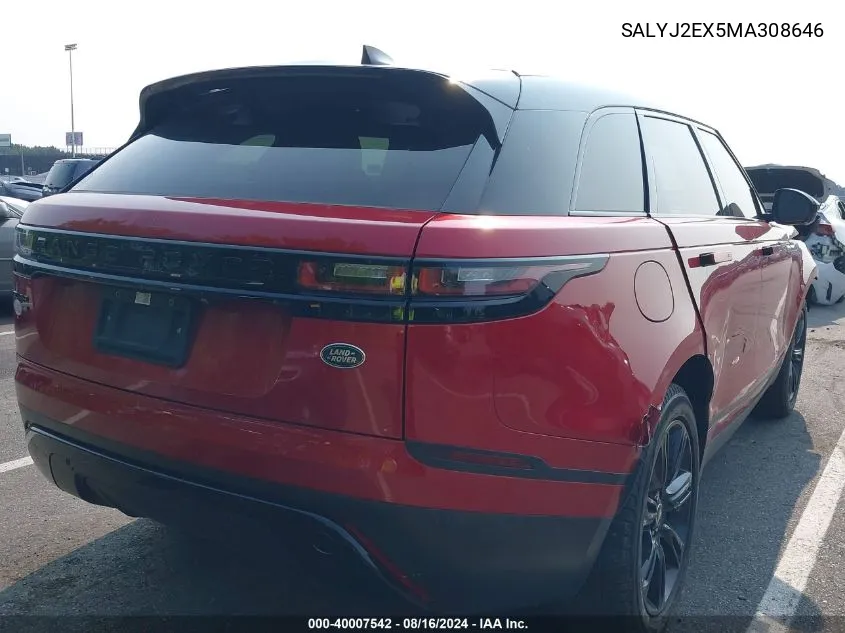 2021 Land Rover Range Rover Velar P250 S VIN: SALYJ2EX5MA308646 Lot: 40007542