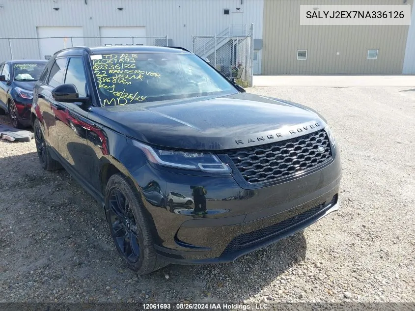 2022 Land Rover Range Rover Velar VIN: SALYJ2EX7NA336126 Lot: 12061693