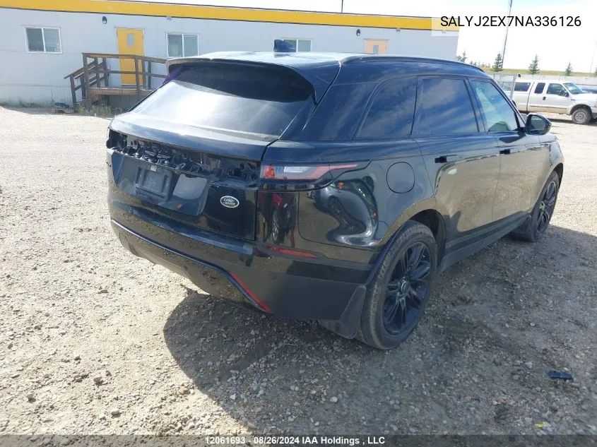 2022 Land Rover Range Rover Velar VIN: SALYJ2EX7NA336126 Lot: 12061693