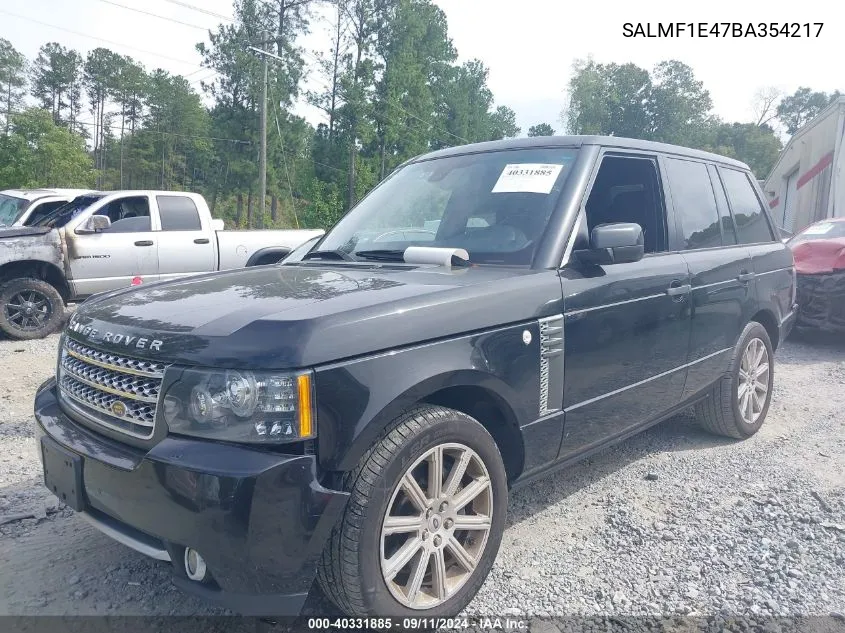 2011 Land Rover Range Rover Supercharged VIN: SALMF1E47BA354217 Lot: 40331885